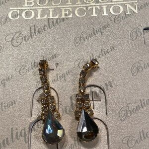 Gold Teardrop Crystal Dangle Earrings - Iridescent